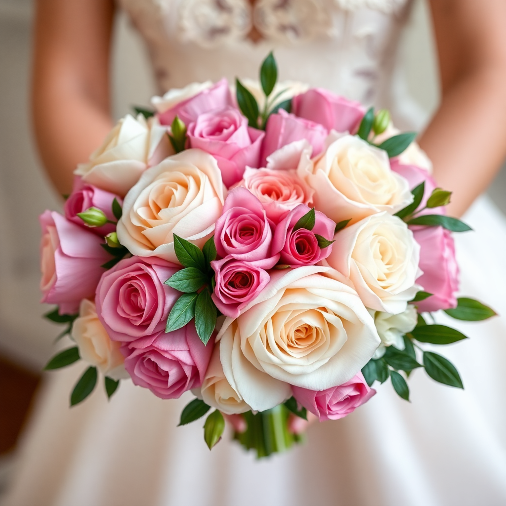 elegant wedding bouquet with roses and peonies, bridal flowers, romantic and luxurious